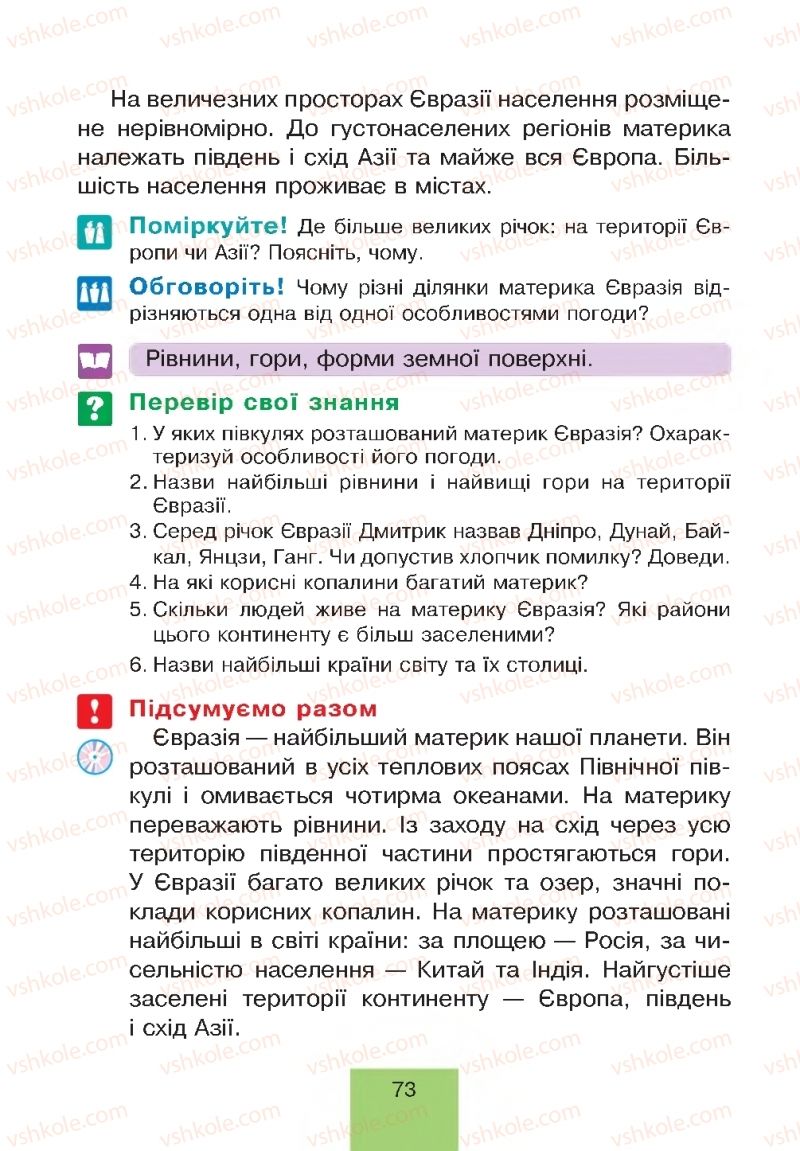 Страница 73 | Підручник Природознавство 4 клас Т.В. Гладюк, М.М. Гладюк 2015