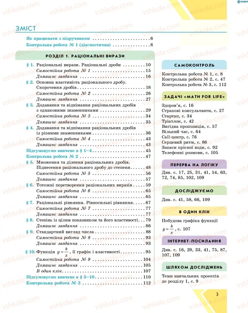 Страница 3 | Підручник Алгебра 8 клас Н.С. Прокопенко, Ю.О. Захарійченко, Н.Л. Кінащук 2016
