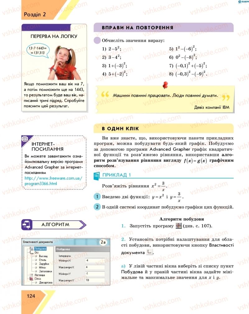 Страница 124 | Підручник Алгебра 8 клас Н.С. Прокопенко, Ю.О. Захарійченко, Н.Л. Кінащук 2016