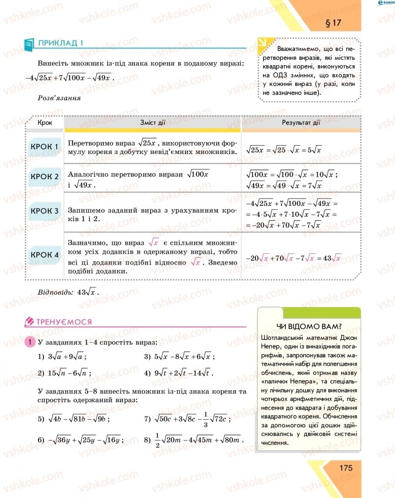 Страница 175 | Підручник Алгебра 8 клас Н.С. Прокопенко, Ю.О. Захарійченко, Н.Л. Кінащук 2016