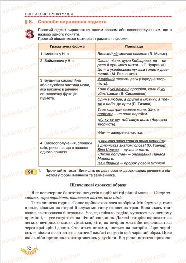 Страница 52 | Підручник Українська мова 8 клас С.Я. Єрмоленко, В.Т. Сичова, М.Г. Жук 2016