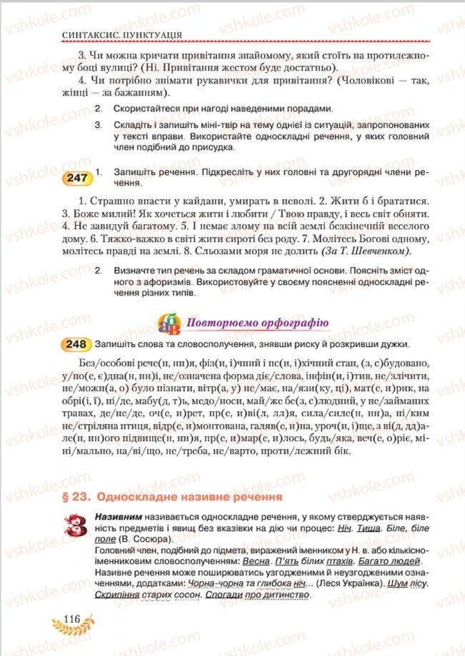 Страница 116 | Підручник Українська мова 8 клас С.Я. Єрмоленко, В.Т. Сичова, М.Г. Жук 2016