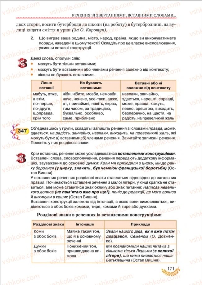 Страница 171 | Підручник Українська мова 8 клас С.Я. Єрмоленко, В.Т. Сичова, М.Г. Жук 2016