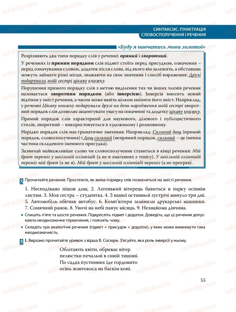 Страница 55 | Підручник Українська мова 8 клас С.О. Караман, О.М. Горошкіна, О.В. Караман, Л.О. Попова 2016