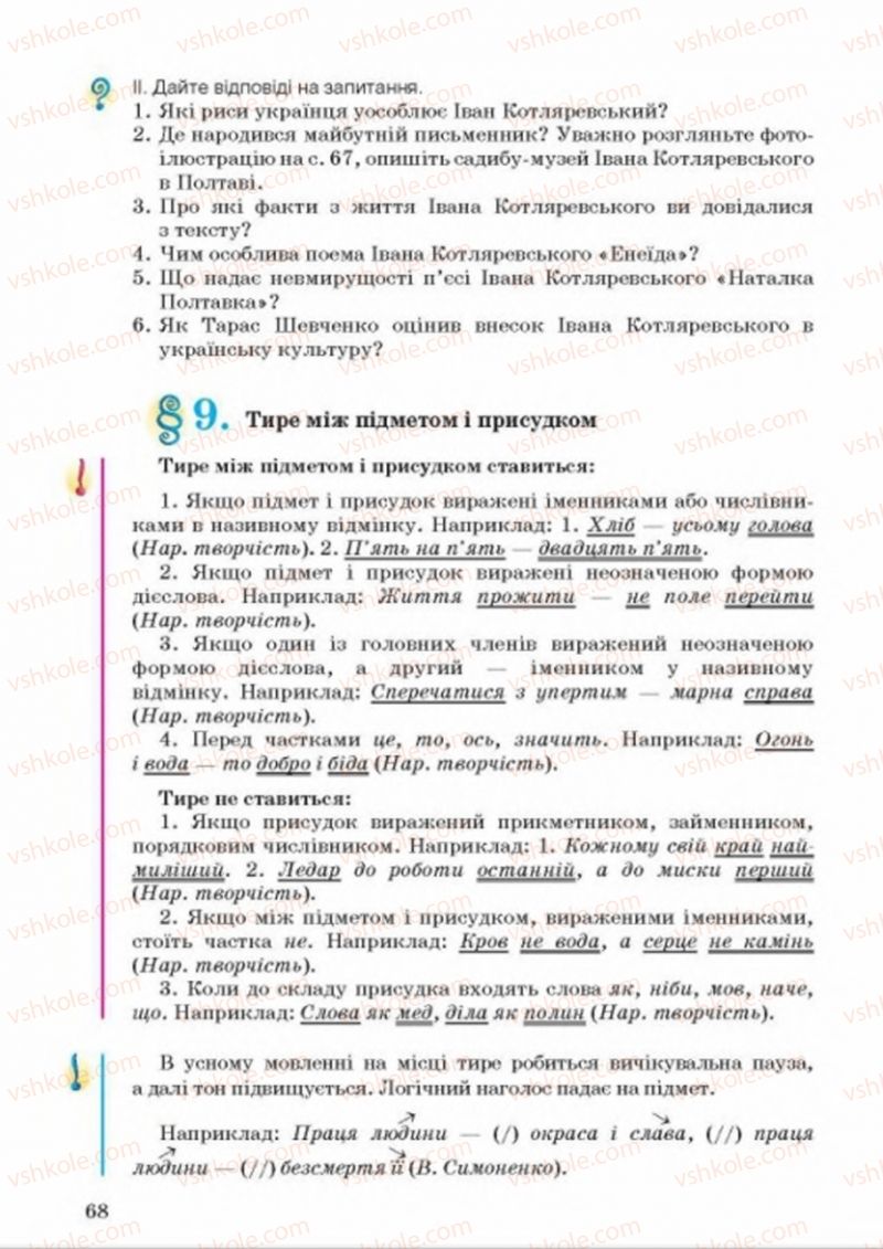 Страница 68 | Підручник Українська мова 8 клас А.А. Ворон, В.А. Солопенко 2016