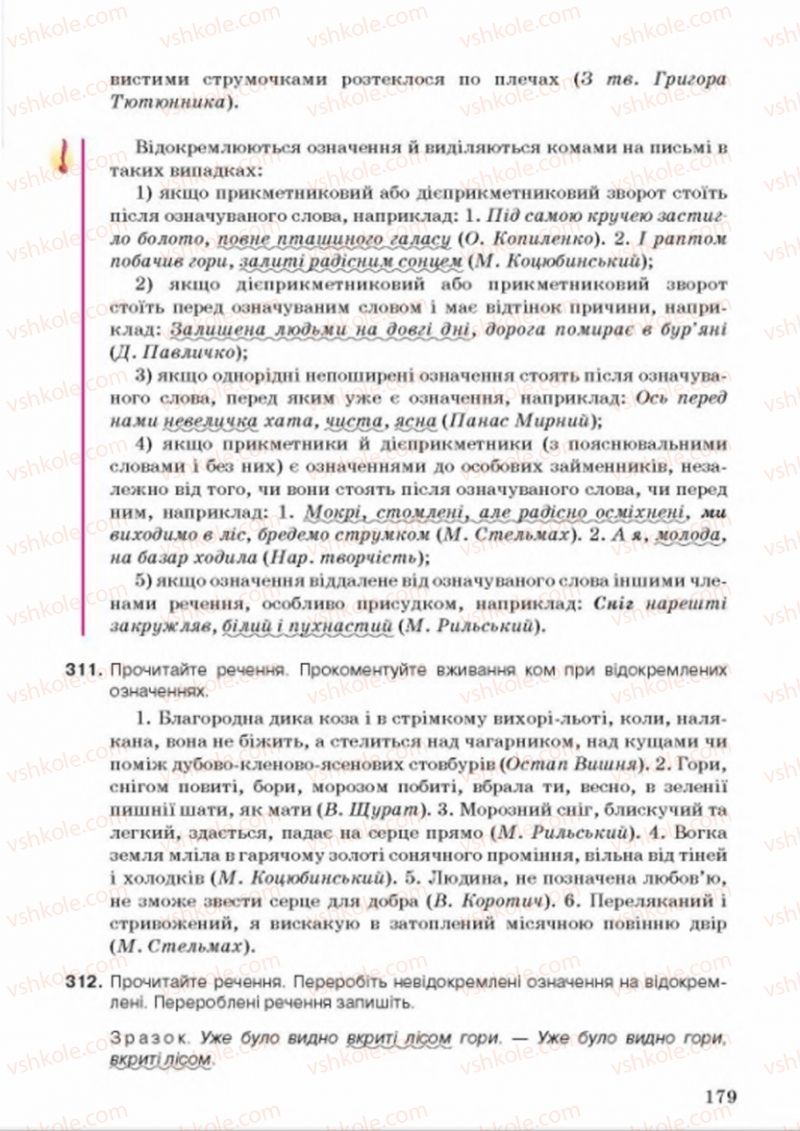 Страница 179 | Підручник Українська мова 8 клас А.А. Ворон, В.А. Солопенко 2016