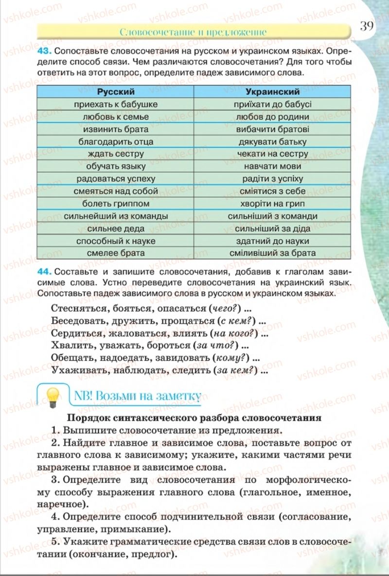 Страница 39 | Підручник Русский язык 8 клас Л.В Давидюк, В.И. Стативка 2016 8 год обучения