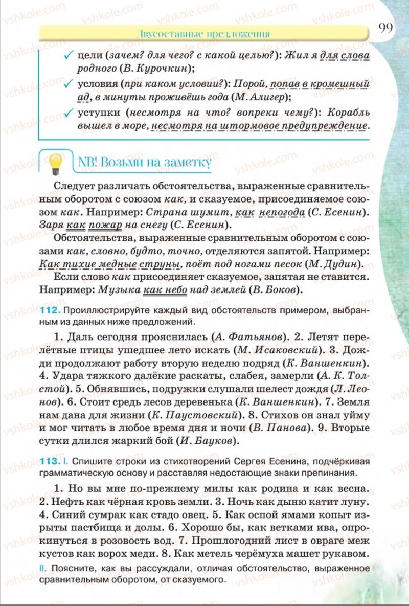 Страница 99 | Підручник Русский язык 8 клас Л.В Давидюк, В.И. Стативка 2016 8 год обучения