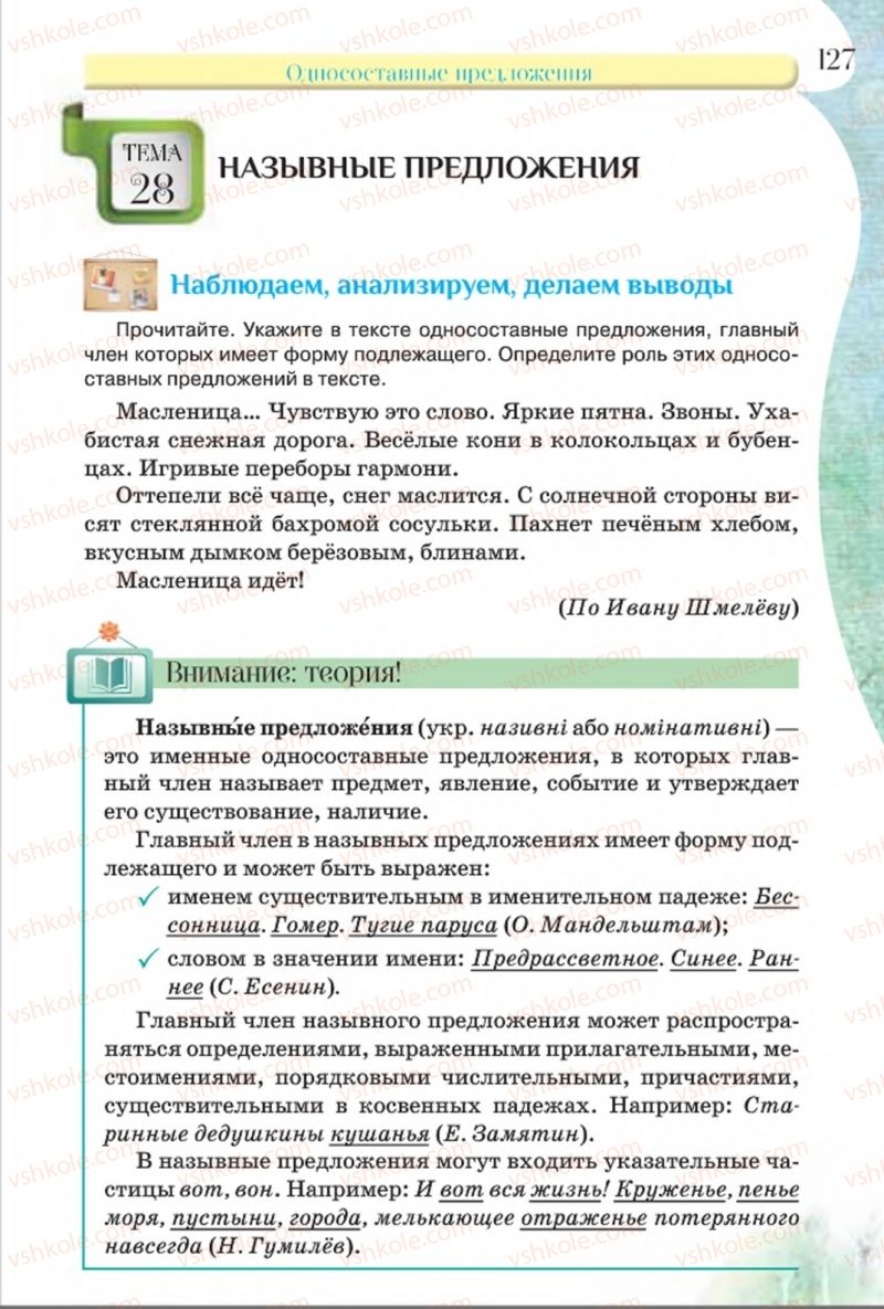 Страница 127 | Підручник Русский язык 8 клас Л.В Давидюк, В.И. Стативка 2016 8 год обучения