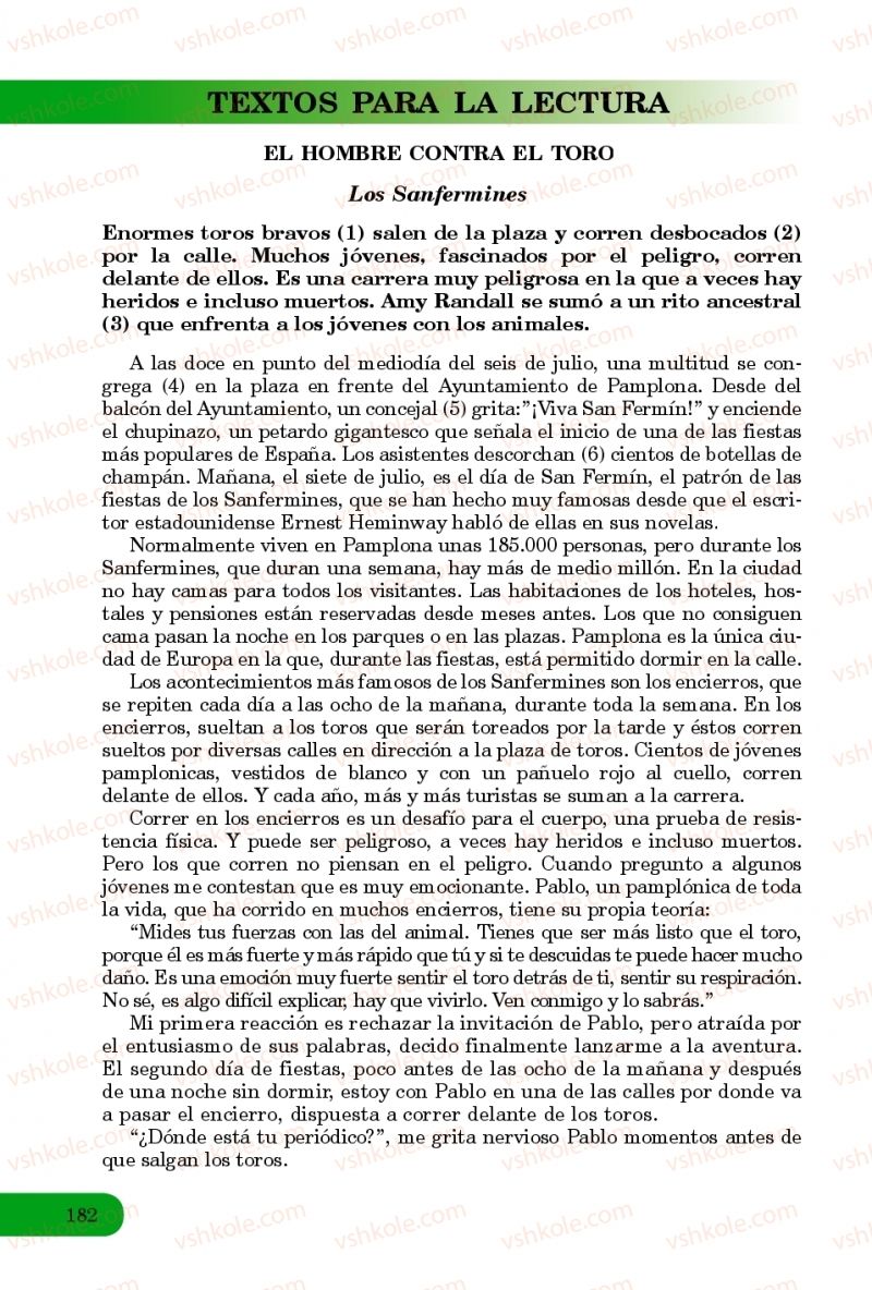 Страница 182 | Підручник Іспанська мова 8 клас В.Г. Редько, В.І. Береславська 2016 8 рік навчання