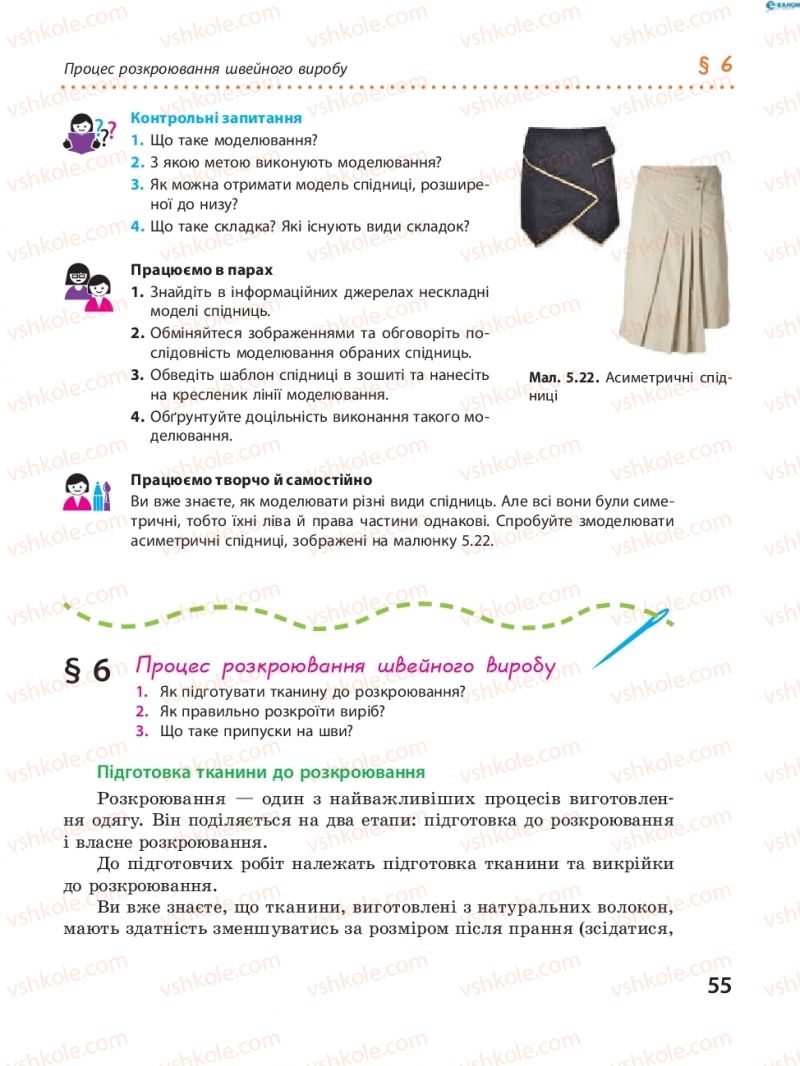 Страница 55 | Підручник Трудове навчання 8 клас І.Ю. Ходзицька, В.П. Тименко, О.В. Горобець 2016