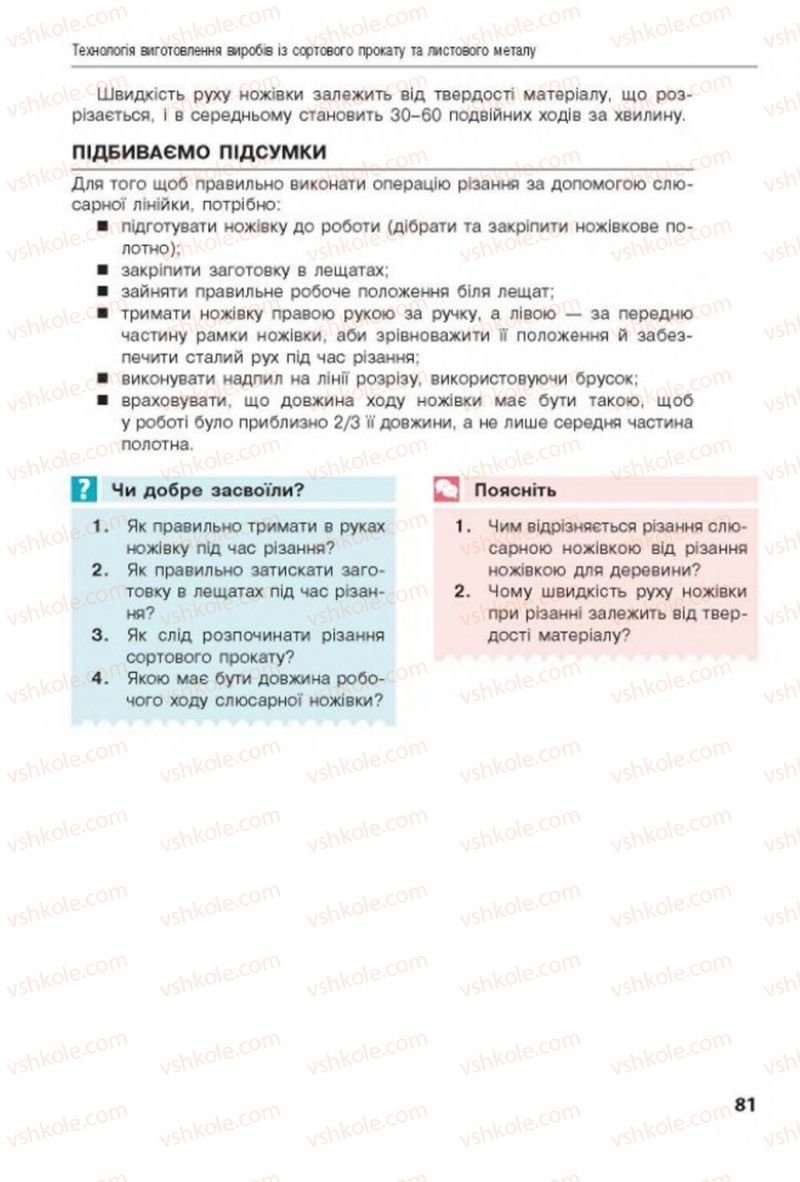 Страница 81 | Підручник Трудове навчання 8 клас Д.В. Лебедєв, А.М. Гедзик, В.В. Юрженко 2016 Технічні види праці
