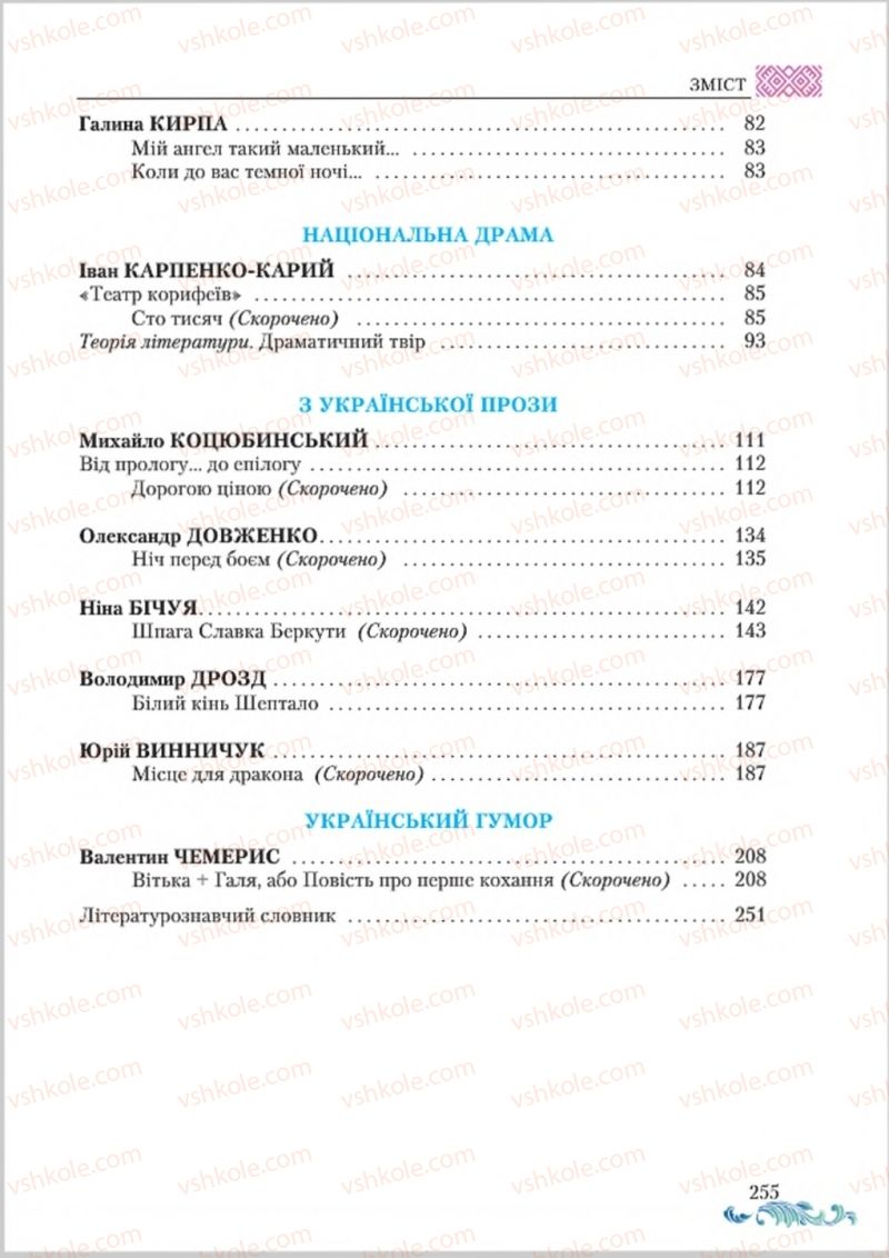 Страница 255 | Підручник Українська література 8 клас О.М. Авраменко 2016
