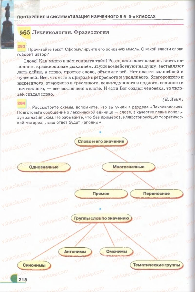 Страница 218 | Підручник Русский язык 9 клас Е.И. Быкова, Л.В. Давидюк, В.И. Стативка 2009
