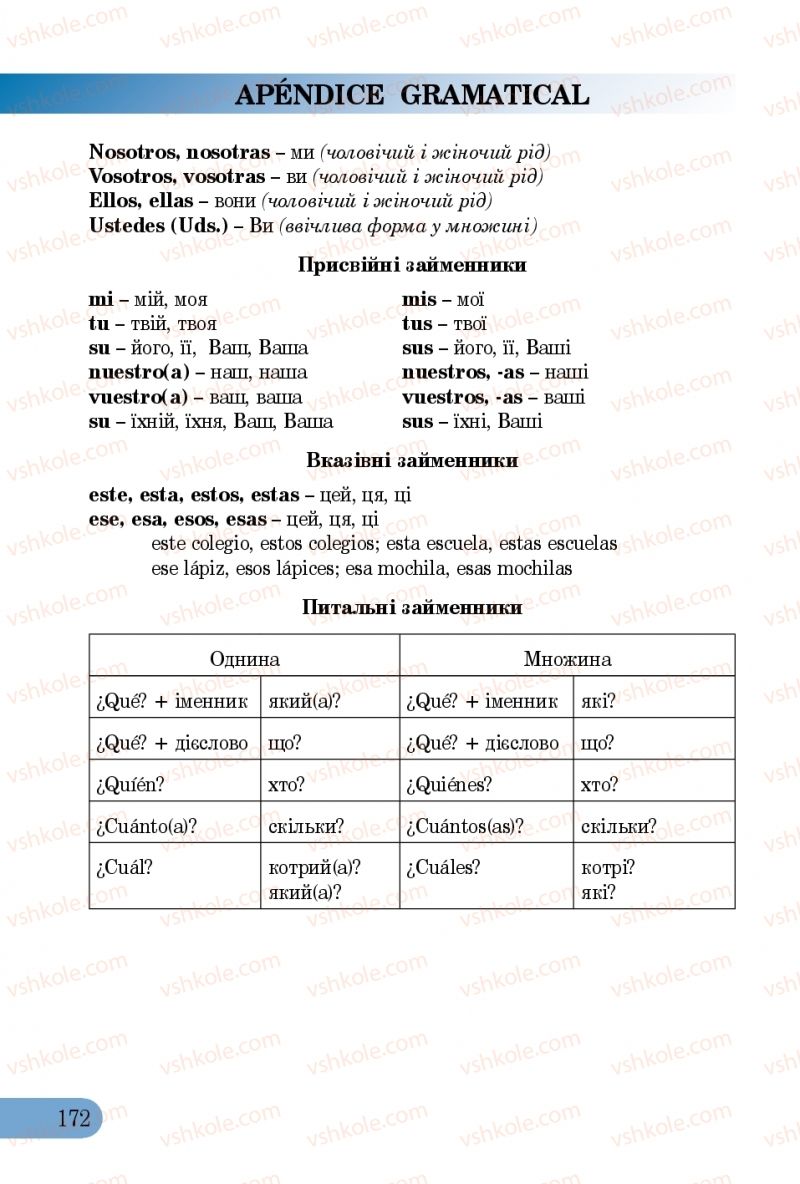 Страница 172 | Підручник Іспанська мова 5 клас В.Г. Редько, В.І. Береславська 2013 1 рік навчання