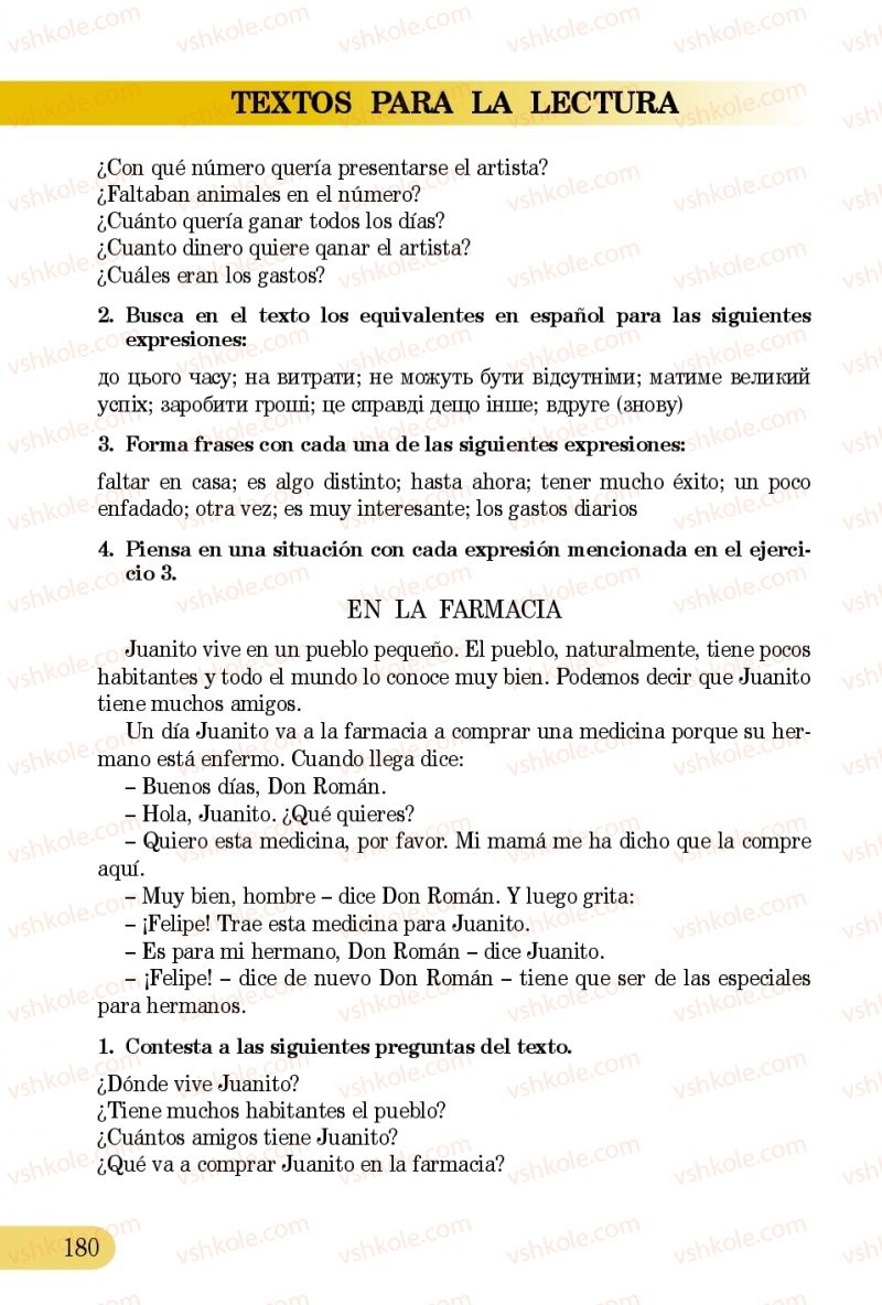 Страница 180 | Підручник Іспанська мова 5 клас В.Г. Редько, В.І. Береславська 2013 5 рік навчання