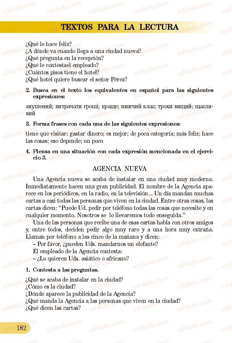 Страница 182 | Підручник Іспанська мова 5 клас В.Г. Редько, В.І. Береславська 2013 5 рік навчання