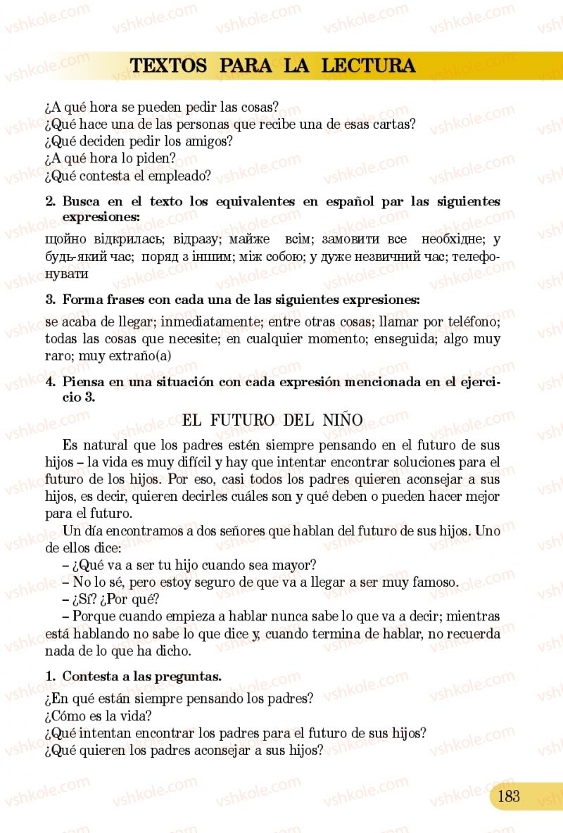 Страница 183 | Підручник Іспанська мова 5 клас В.Г. Редько, В.І. Береславська 2013 5 рік навчання