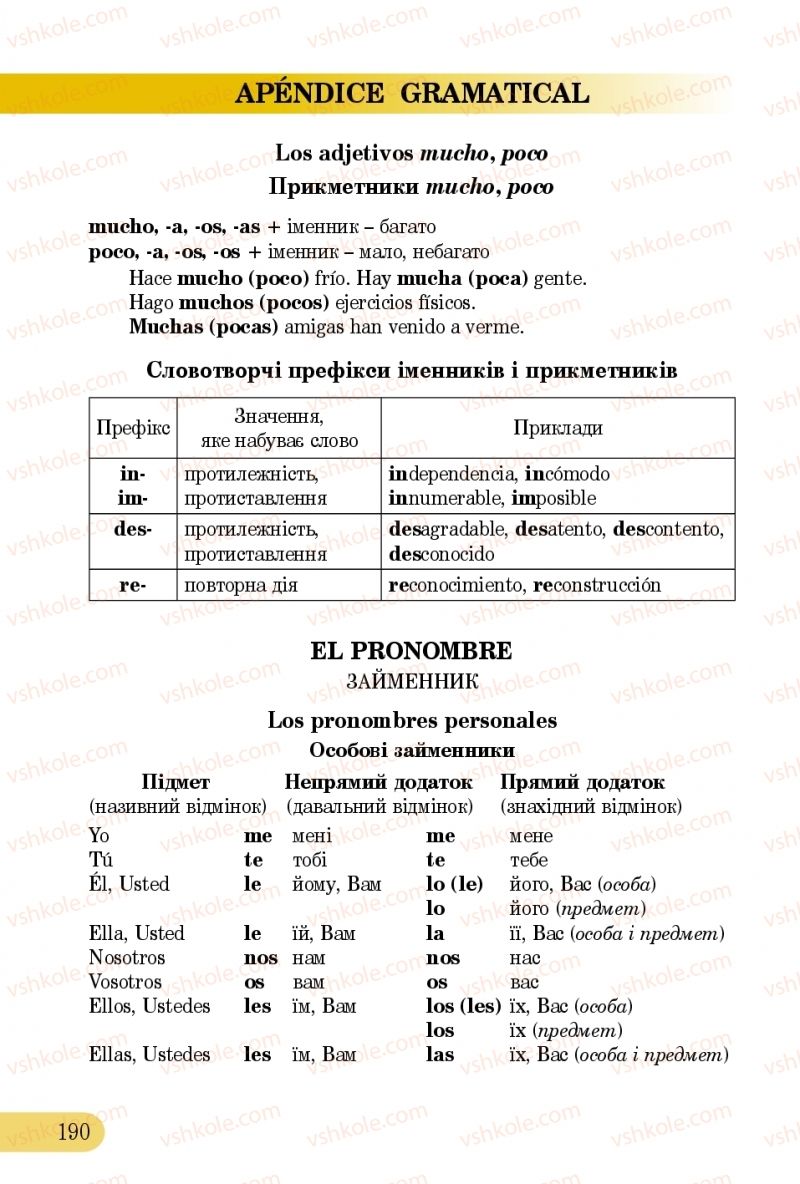 Страница 190 | Підручник Іспанська мова 5 клас В.Г. Редько, В.І. Береславська 2013 5 рік навчання