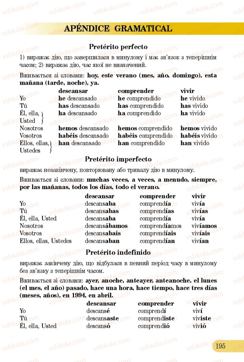 Страница 195 | Підручник Іспанська мова 5 клас В.Г. Редько, В.І. Береславська 2013 5 рік навчання
