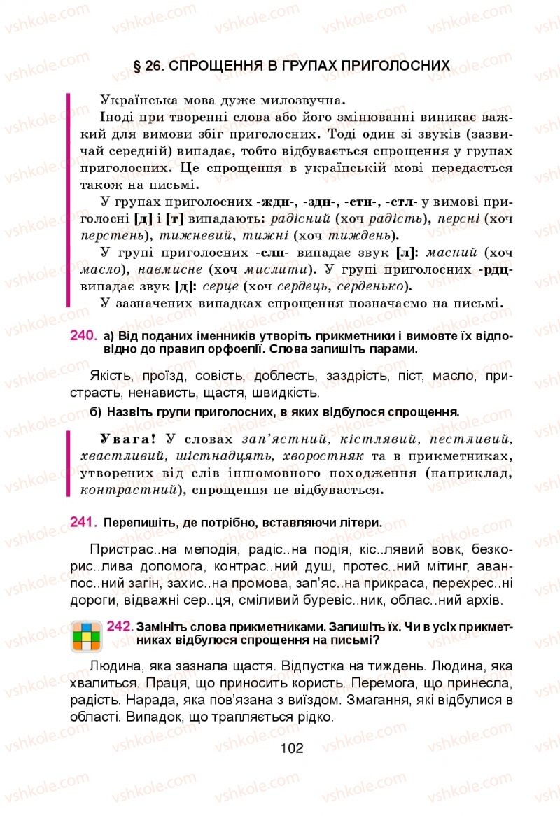 Страница 102 | Підручник Українська мова 5 клас Н.М. Тушніцка, М.Б. Пилип 2013