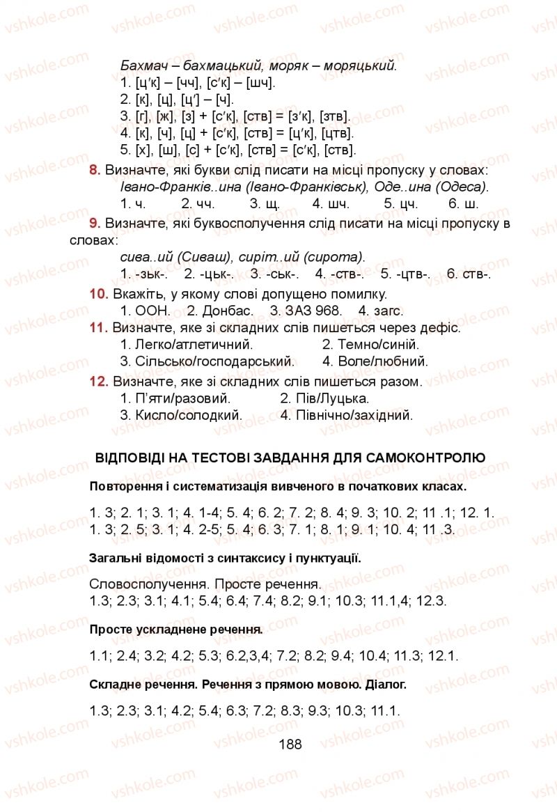 Страница 188 | Підручник Українська мова 5 клас Н.М. Тушніцка, М.Б. Пилип 2013