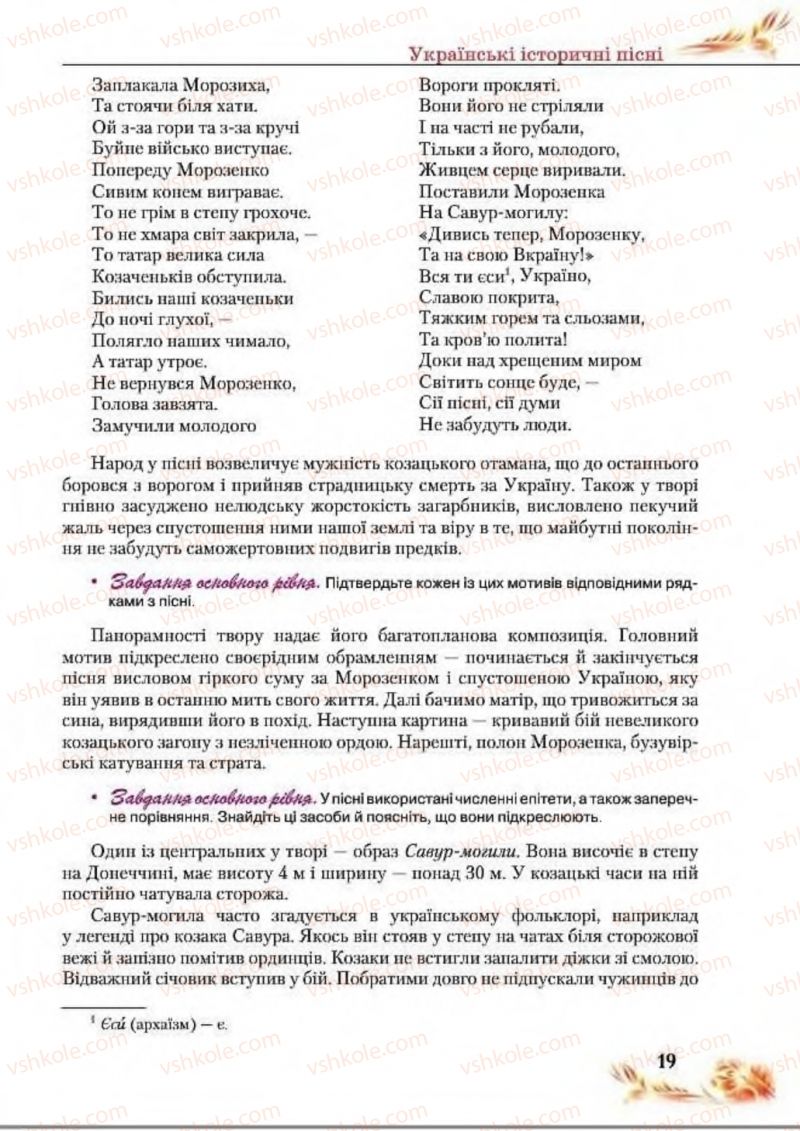 Страница 19 | Підручник Українська література 8 клас В.І. Пахаренко, Н.А. Коваль 2016