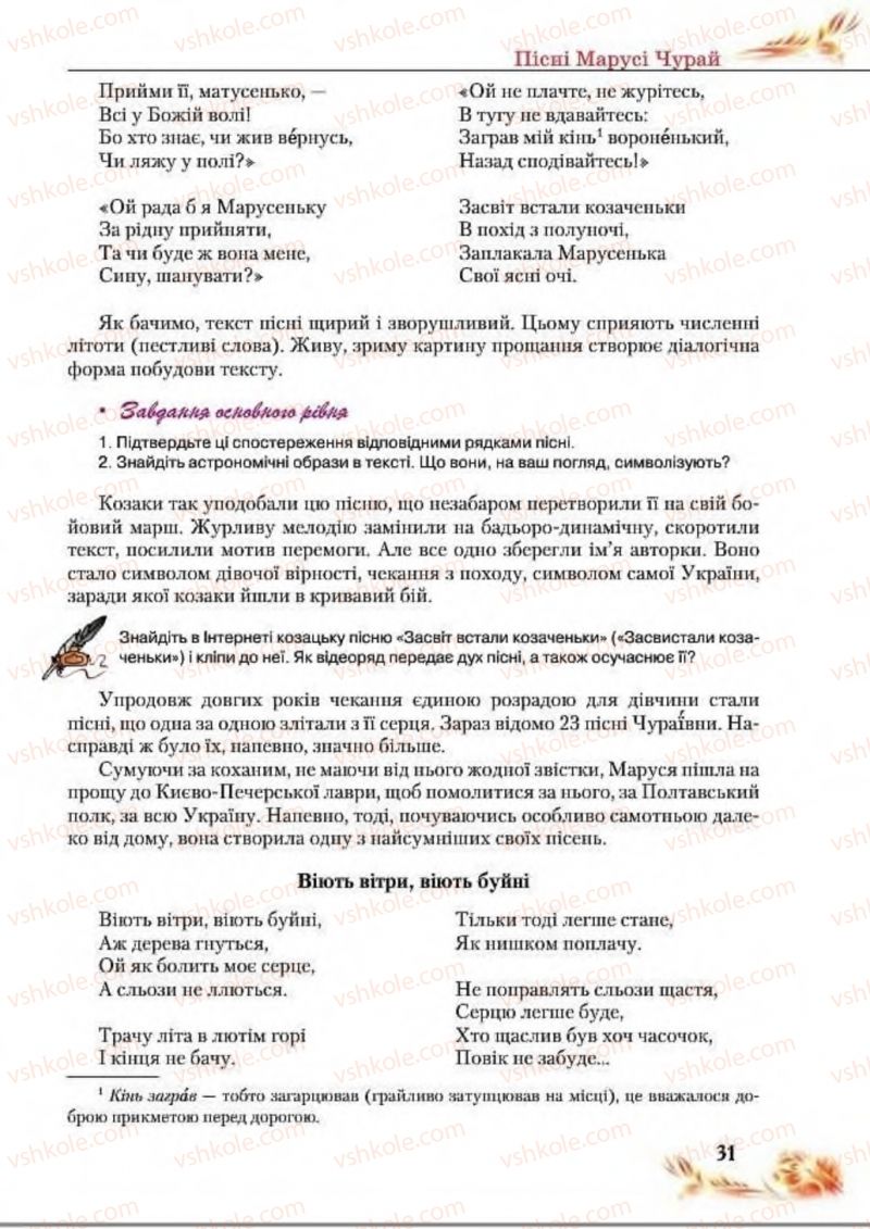 Страница 31 | Підручник Українська література 8 клас В.І. Пахаренко, Н.А. Коваль 2016