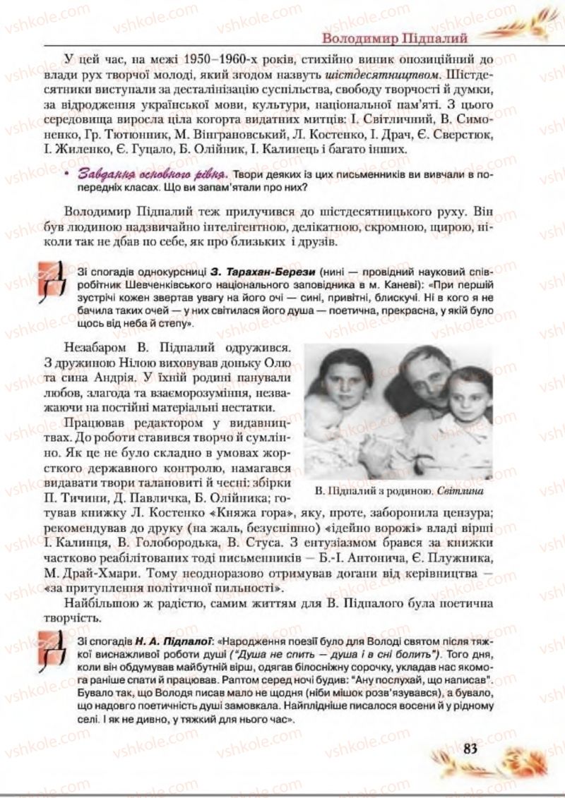 Страница 83 | Підручник Українська література 8 клас В.І. Пахаренко, Н.А. Коваль 2016