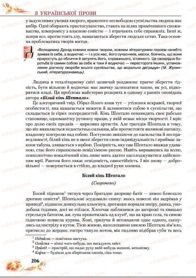 Страница 206 | Підручник Українська література 8 клас В.І. Пахаренко, Н.А. Коваль 2016