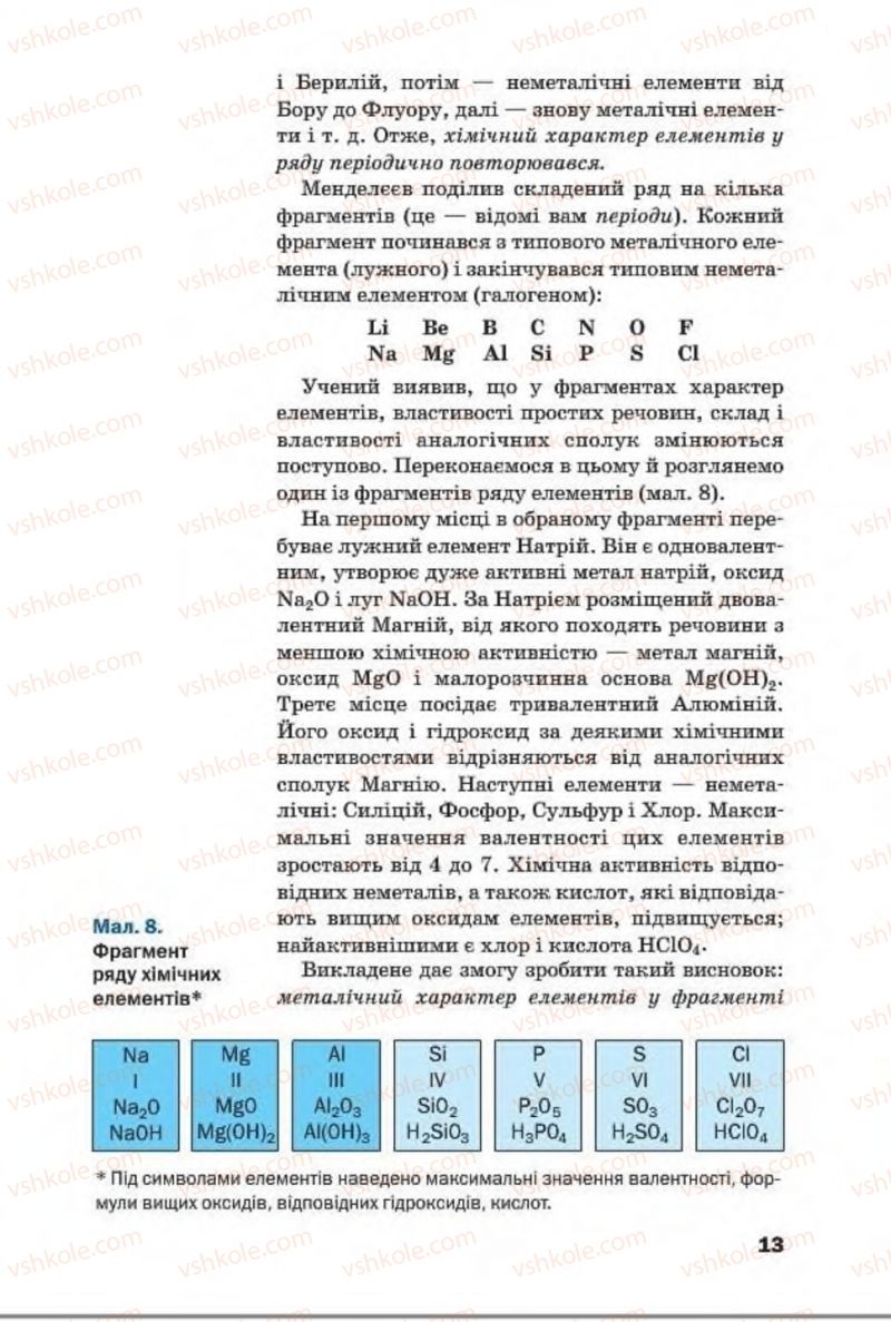 Страница 13 | Підручник Хімія 8 клас П.П. Попель, Л.С. Крикля 2016