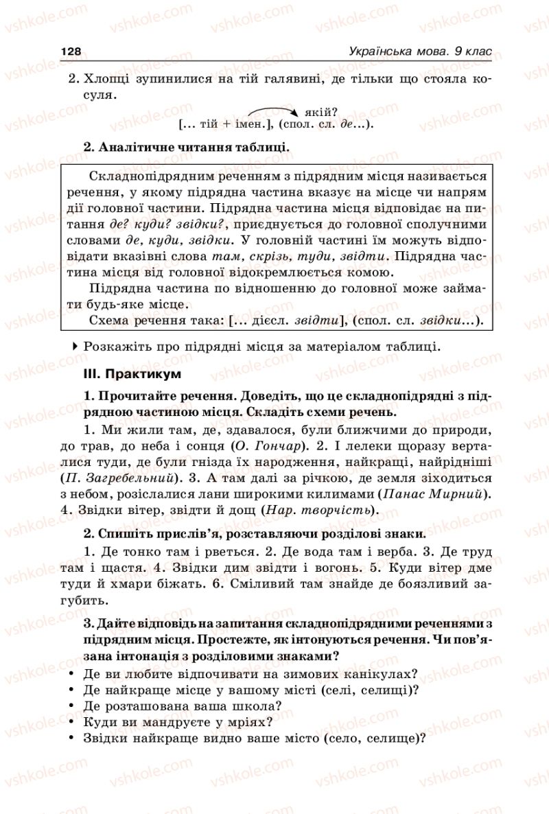 Страница 128 | Підручник Українська мова 9 клас В.І. Тихоша 2009