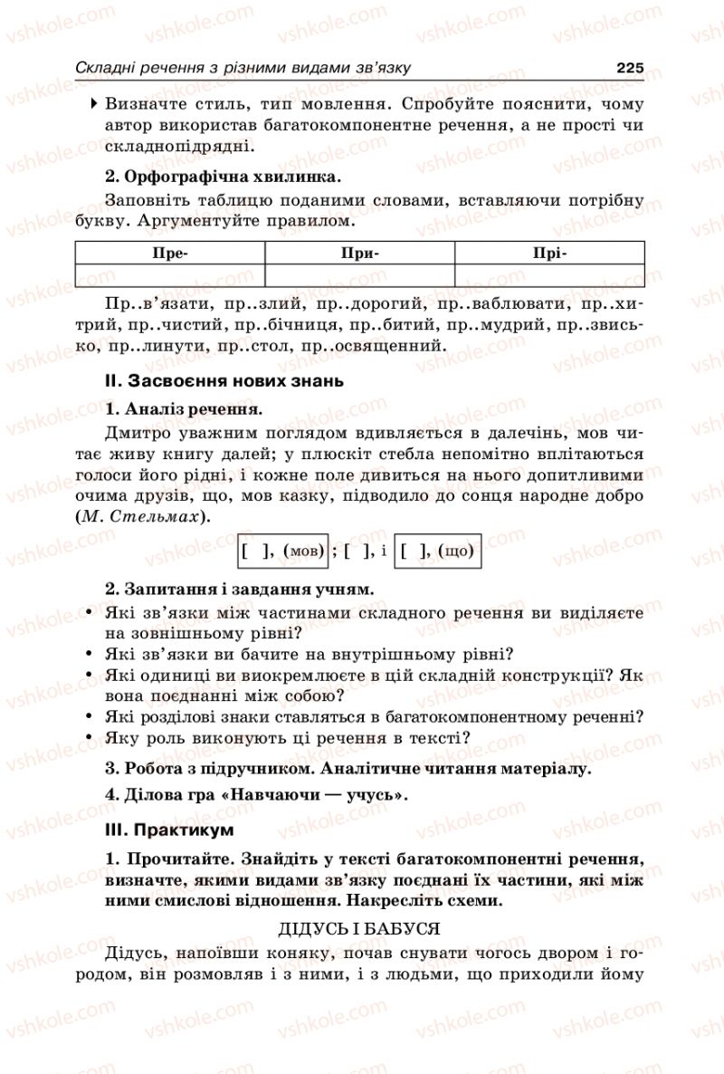 Страница 225 | Підручник Українська мова 9 клас В.І. Тихоша 2009