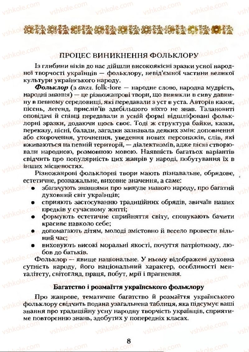 Страница 8 | Підручник Українська література 9 клас О.М. Авраменко 2009