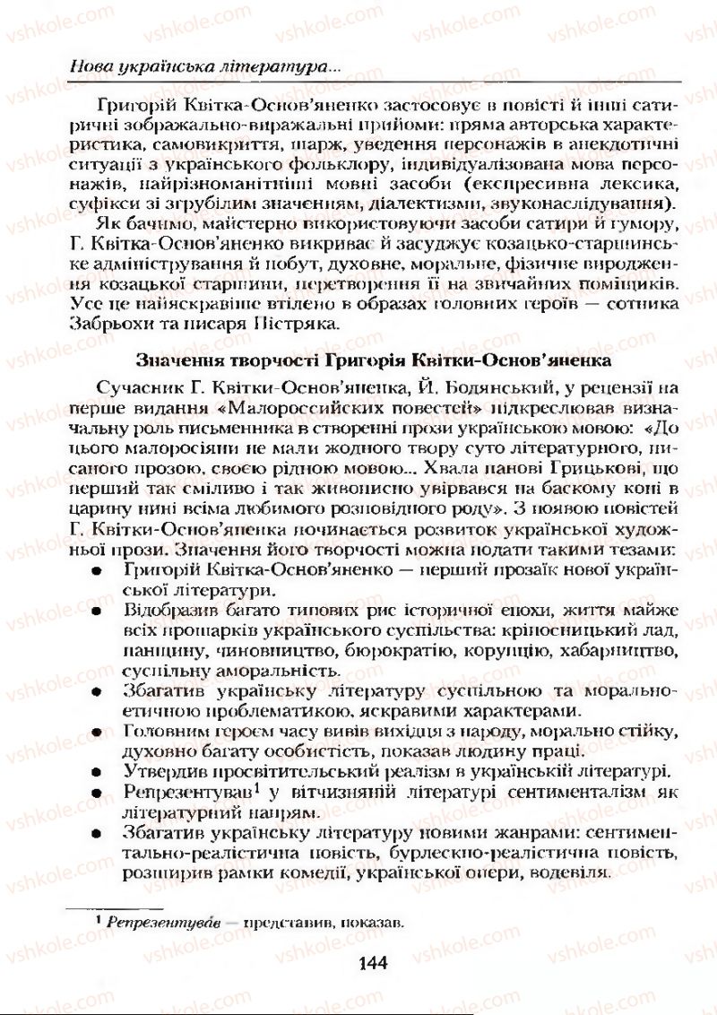 Страница 144 | Підручник Українська література 9 клас О.М. Авраменко 2009
