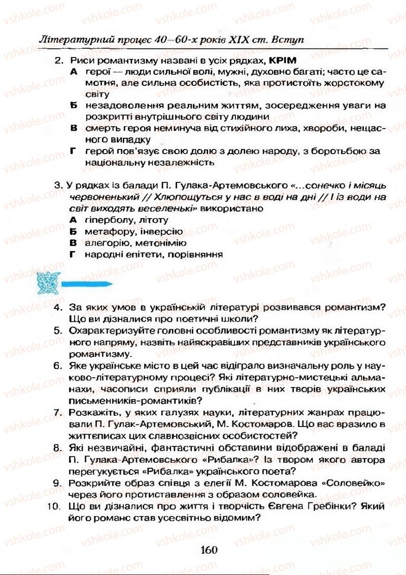 Страница 160 | Підручник Українська література 9 клас О.М. Авраменко 2009