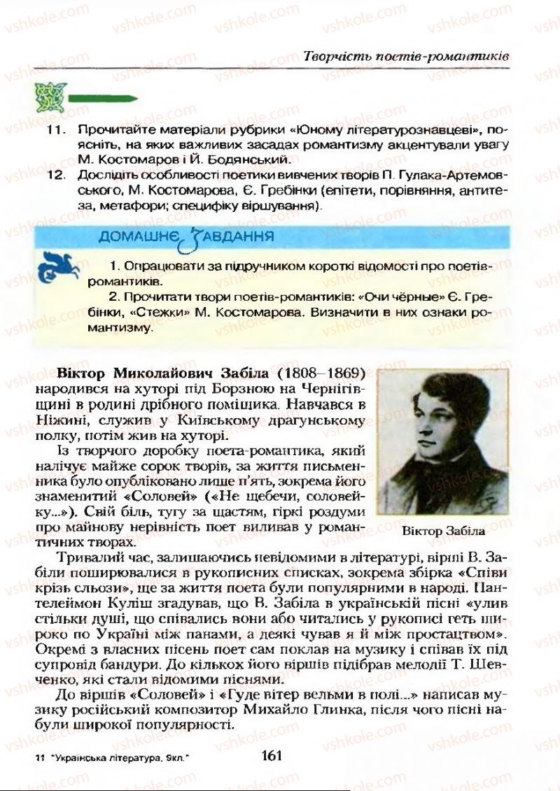 Страница 161 | Підручник Українська література 9 клас О.М. Авраменко 2009
