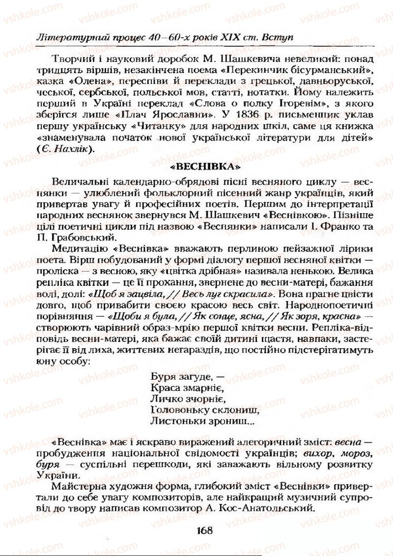 Страница 168 | Підручник Українська література 9 клас О.М. Авраменко 2009