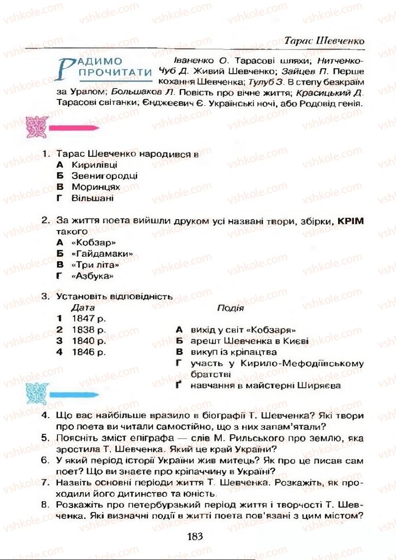 Страница 183 | Підручник Українська література 9 клас О.М. Авраменко 2009