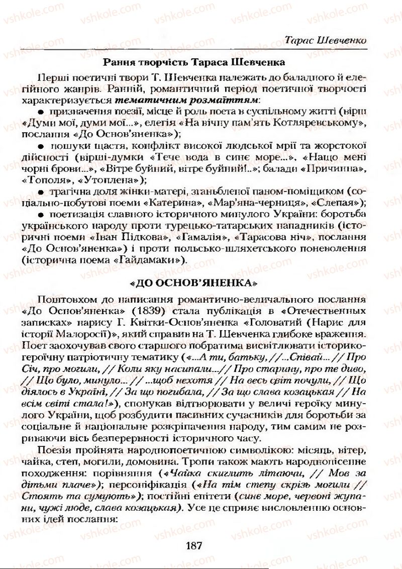 Страница 187 | Підручник Українська література 9 клас О.М. Авраменко 2009