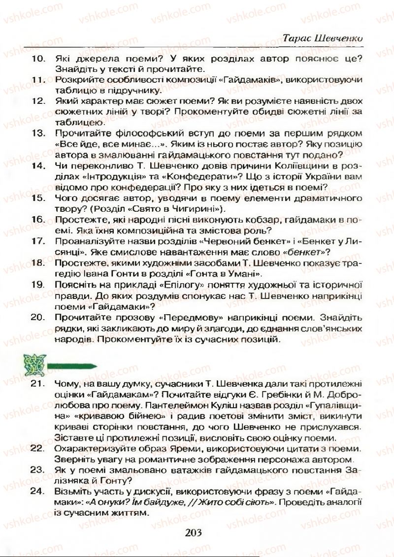 Страница 203 | Підручник Українська література 9 клас О.М. Авраменко 2009
