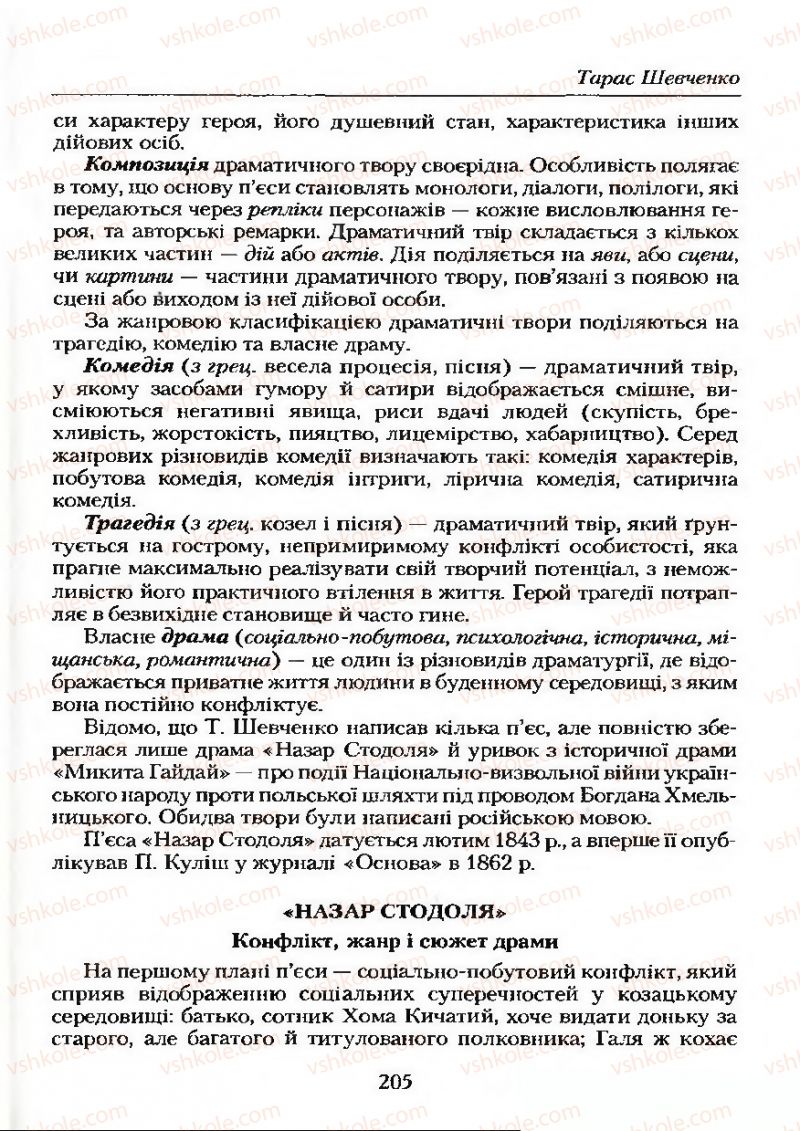 Страница 205 | Підручник Українська література 9 клас О.М. Авраменко 2009