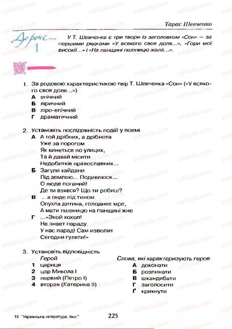 Страница 225 | Підручник Українська література 9 клас О.М. Авраменко 2009