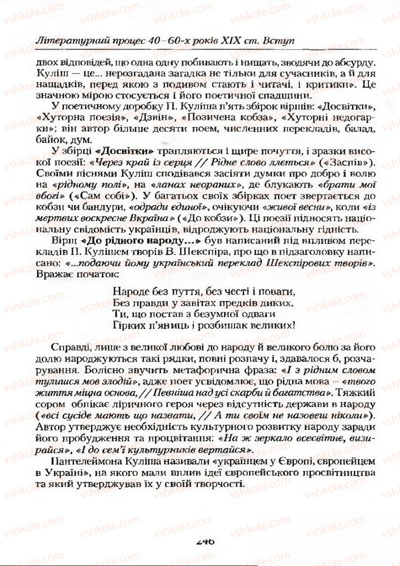 Страница 246 | Підручник Українська література 9 клас О.М. Авраменко 2009