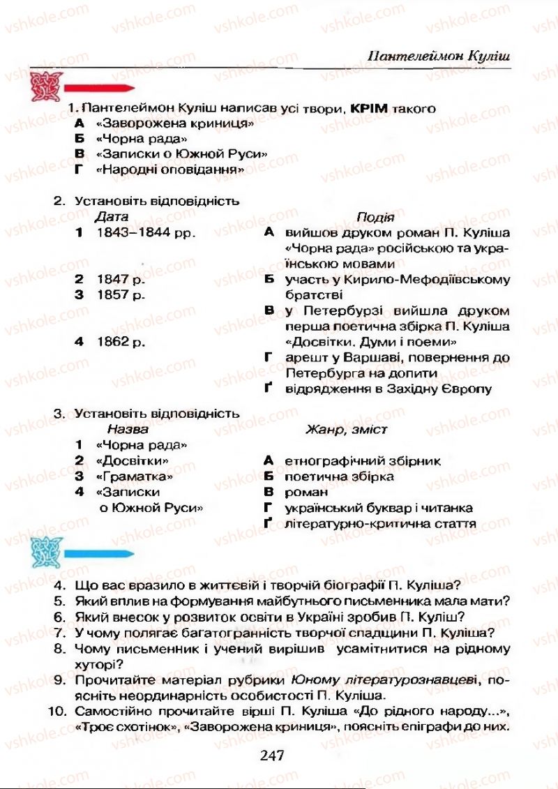 Страница 247 | Підручник Українська література 9 клас О.М. Авраменко 2009