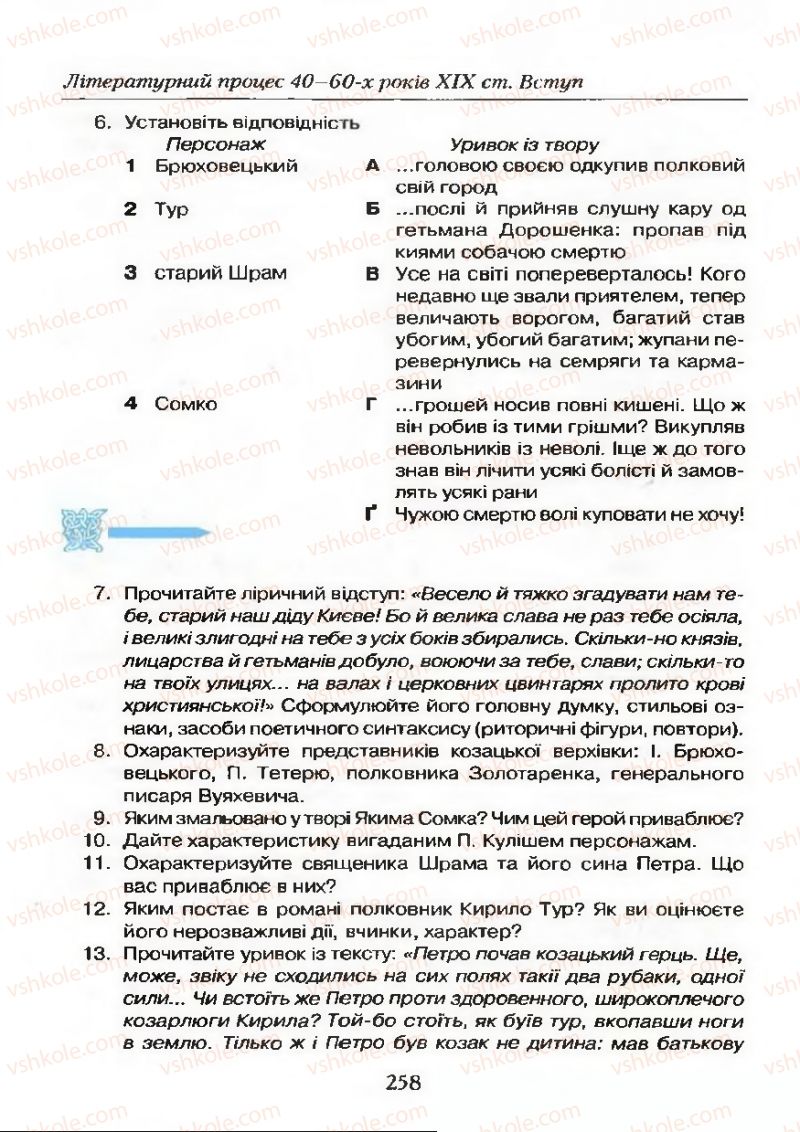 Страница 258 | Підручник Українська література 9 клас О.М. Авраменко 2009