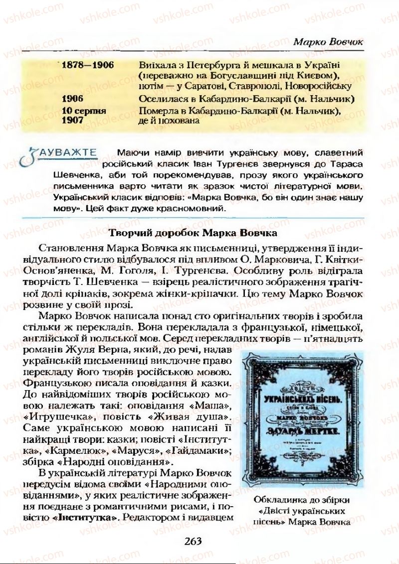 Страница 263 | Підручник Українська література 9 клас О.М. Авраменко 2009