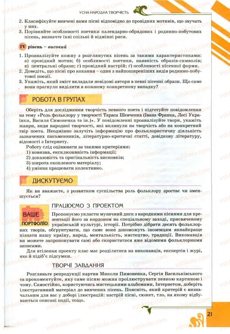 Страница 21 | Підручник Українська література 9 клас О.І. Міщенко 2009