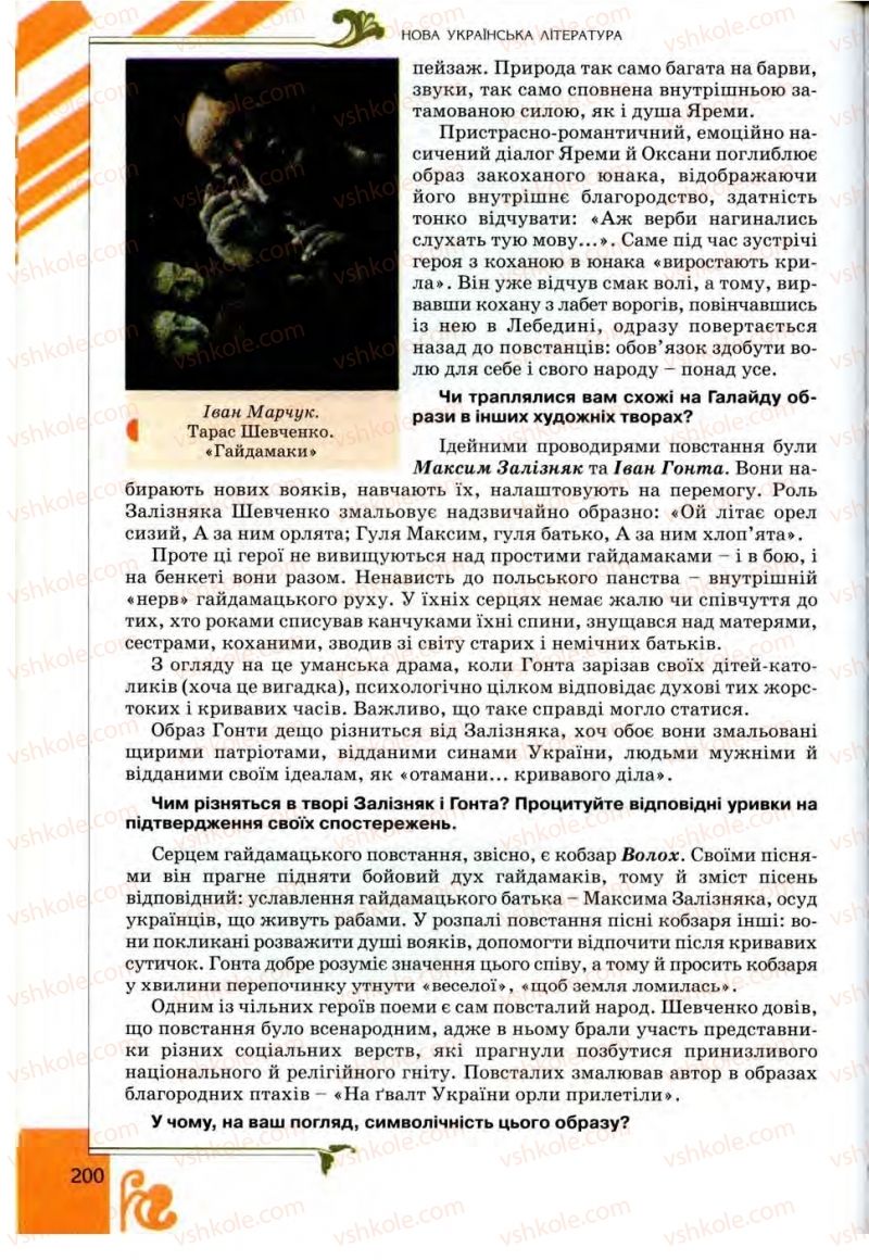 Страница 200 | Підручник Українська література 9 клас О.І. Міщенко 2009