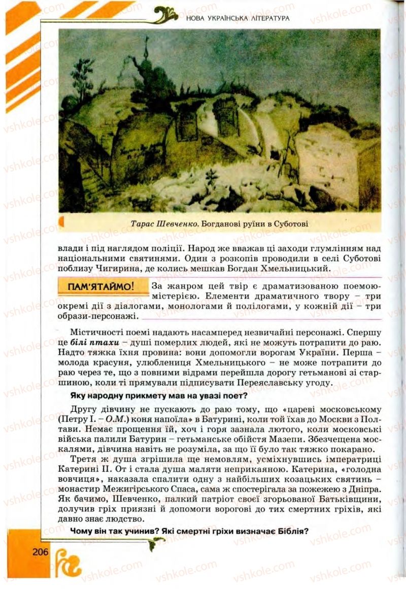 Страница 206 | Підручник Українська література 9 клас О.І. Міщенко 2009